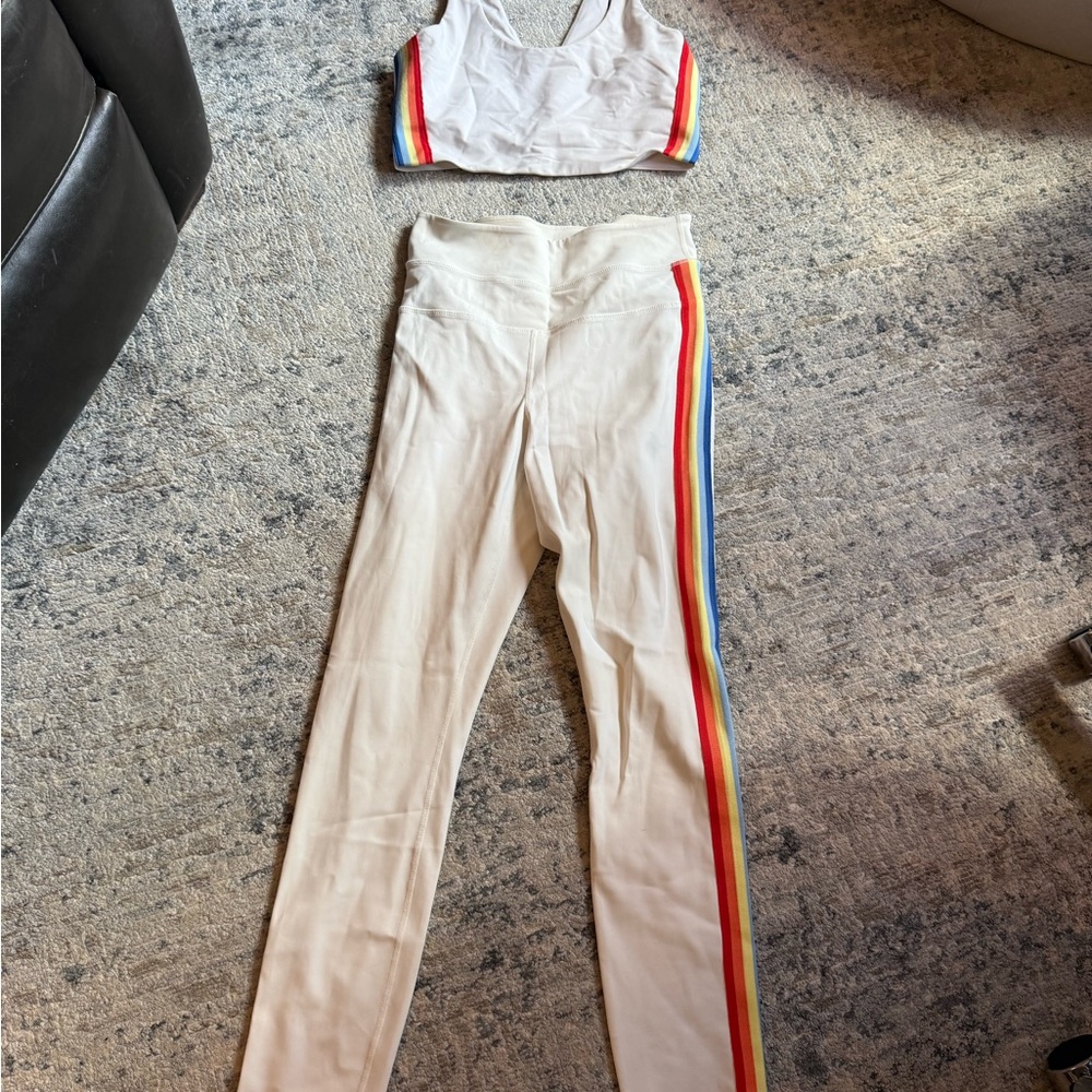 Spiritual Gangster White and Red Leggings with Sporty Stripes